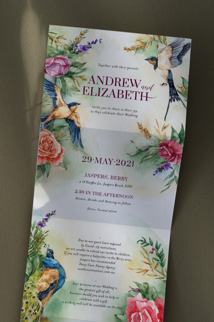 tri folded wedding invitation