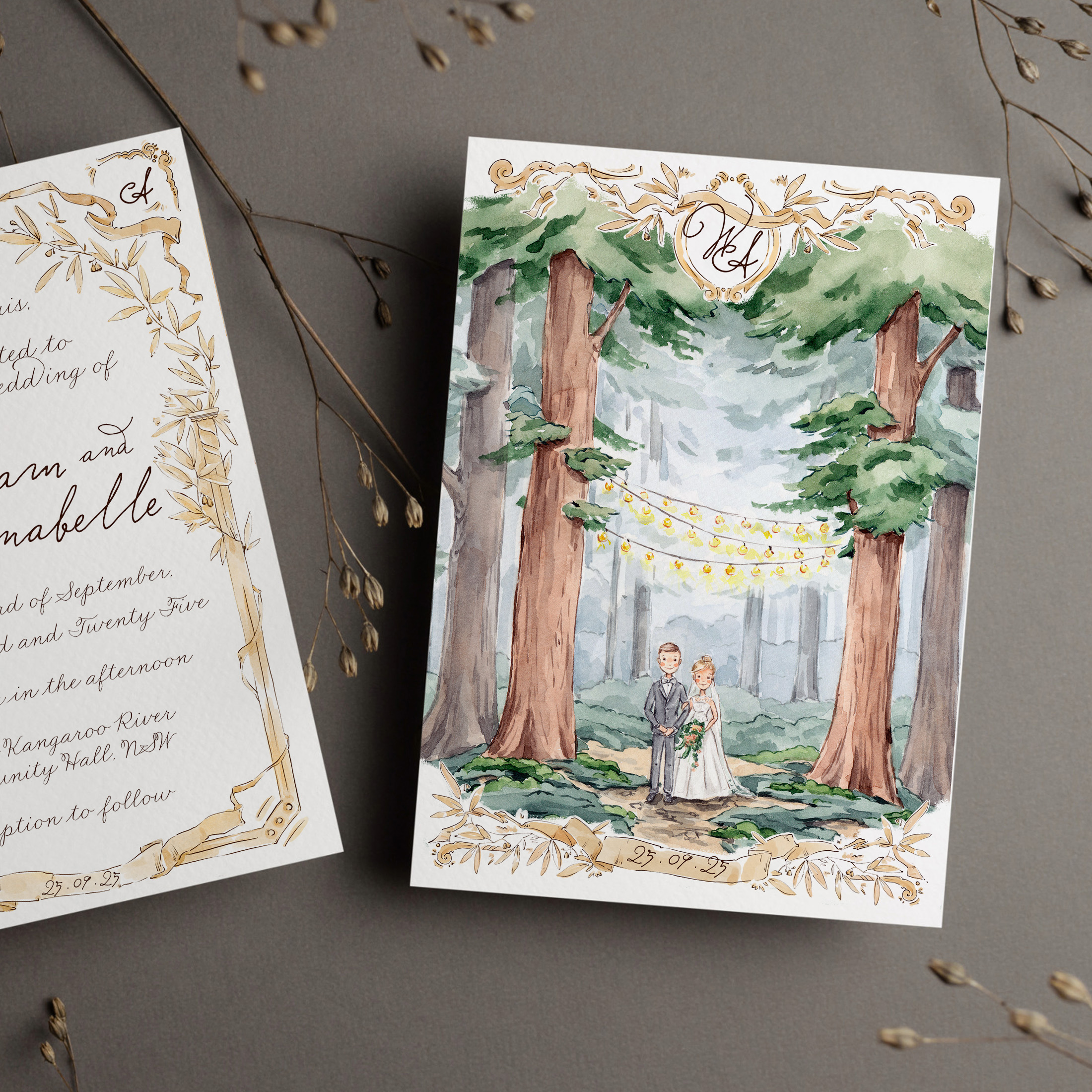 forest wedding invitation set